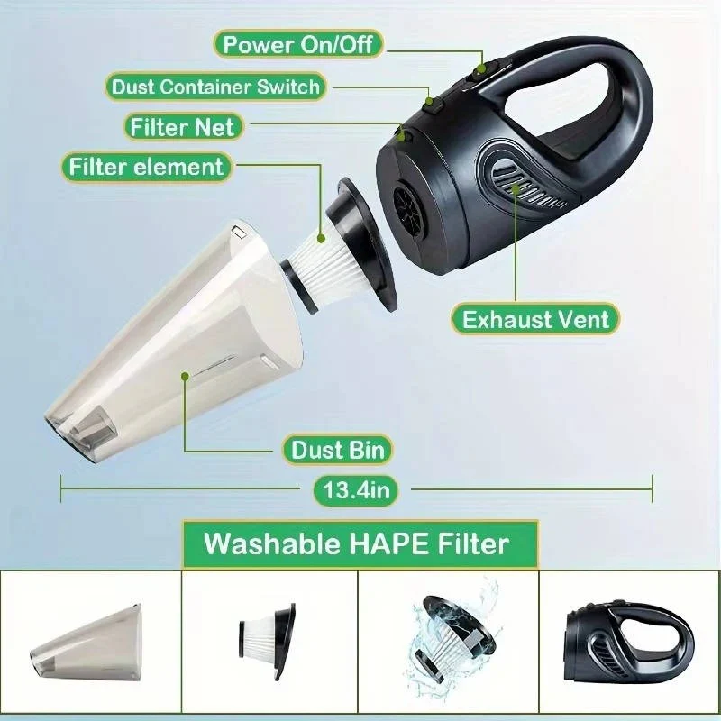 12V Corded Handheld Auto Vacuum with High Suction for Interior Detailing - Image 3