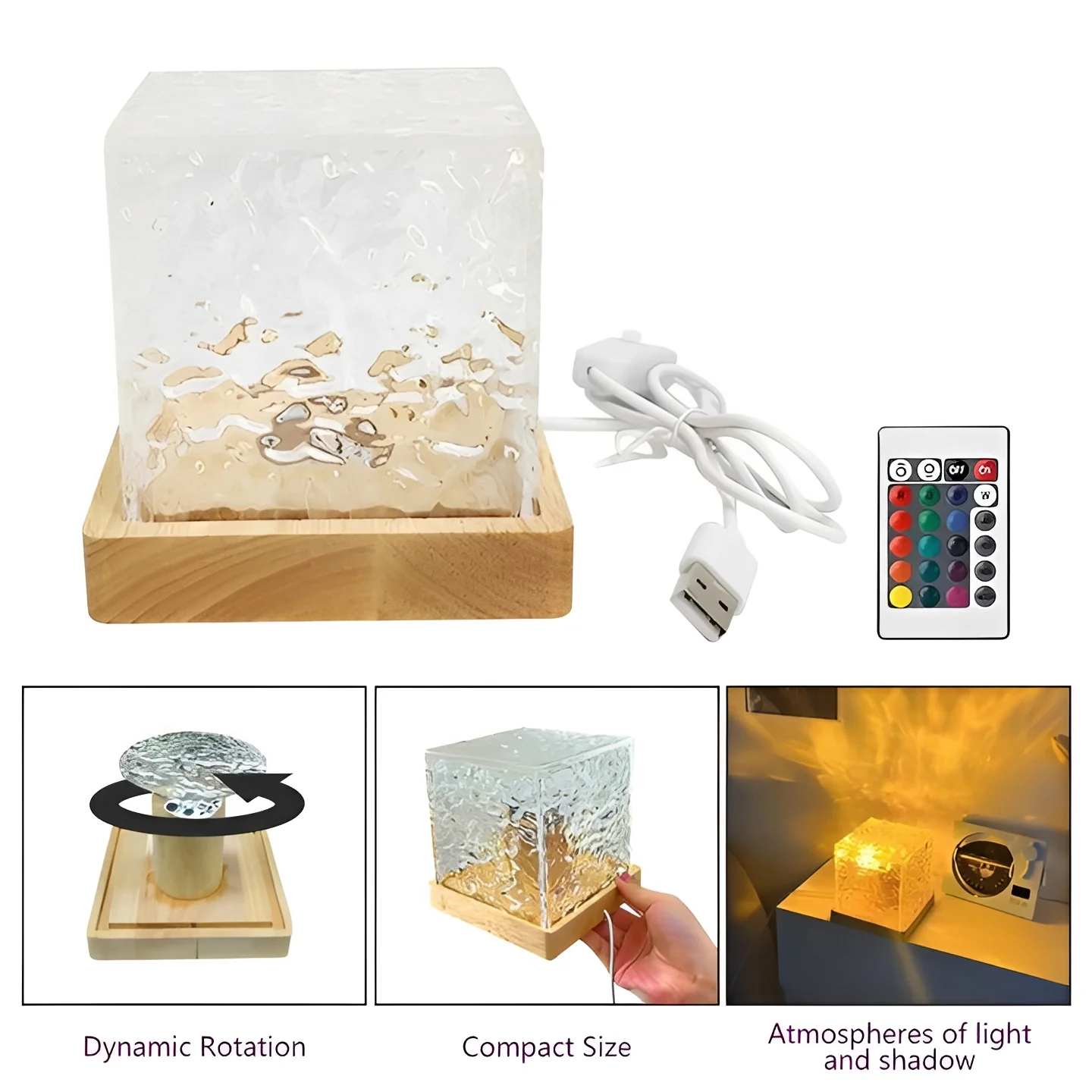 Water Ripple Projection Night Light with Remote Control, 16 Colors - Image 4