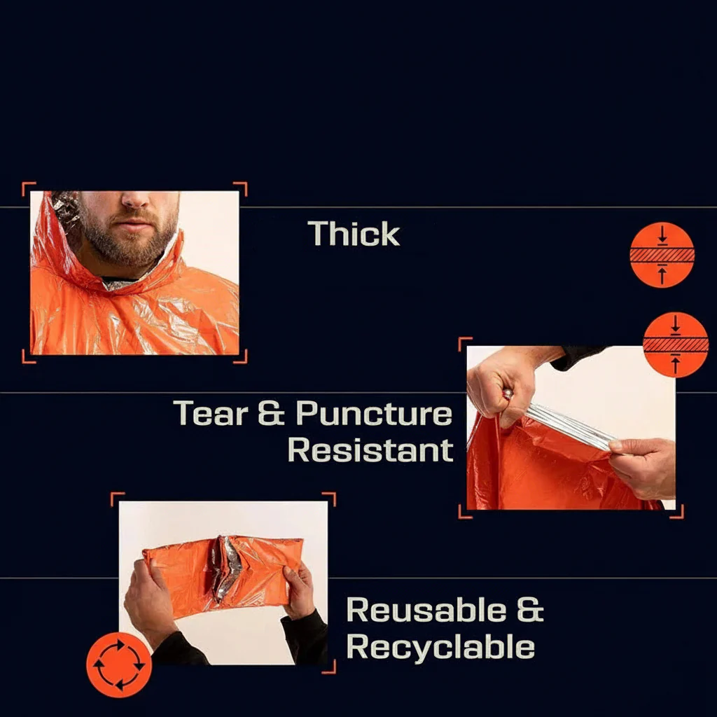 Unisex Reversible Rain Poncho Set for Hiking and Outdoor Use, Pack of 2 - Image 8