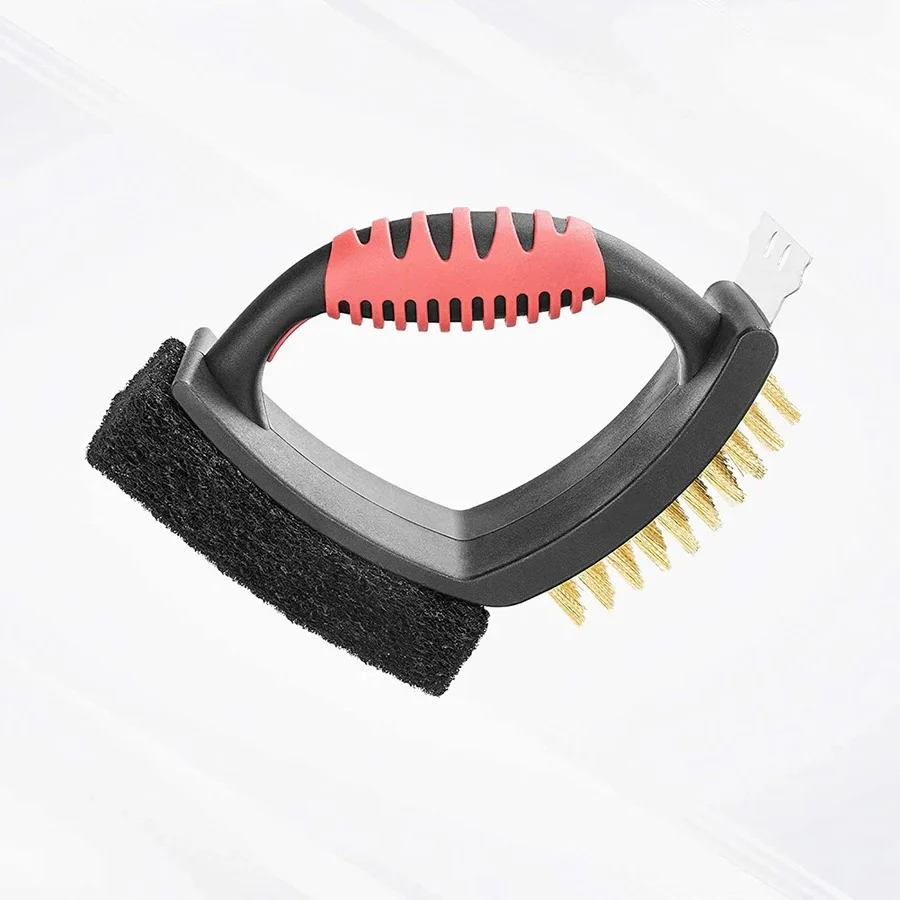 3 in 1 Grill Brush with Brass Bristles and Scraper - Image 2