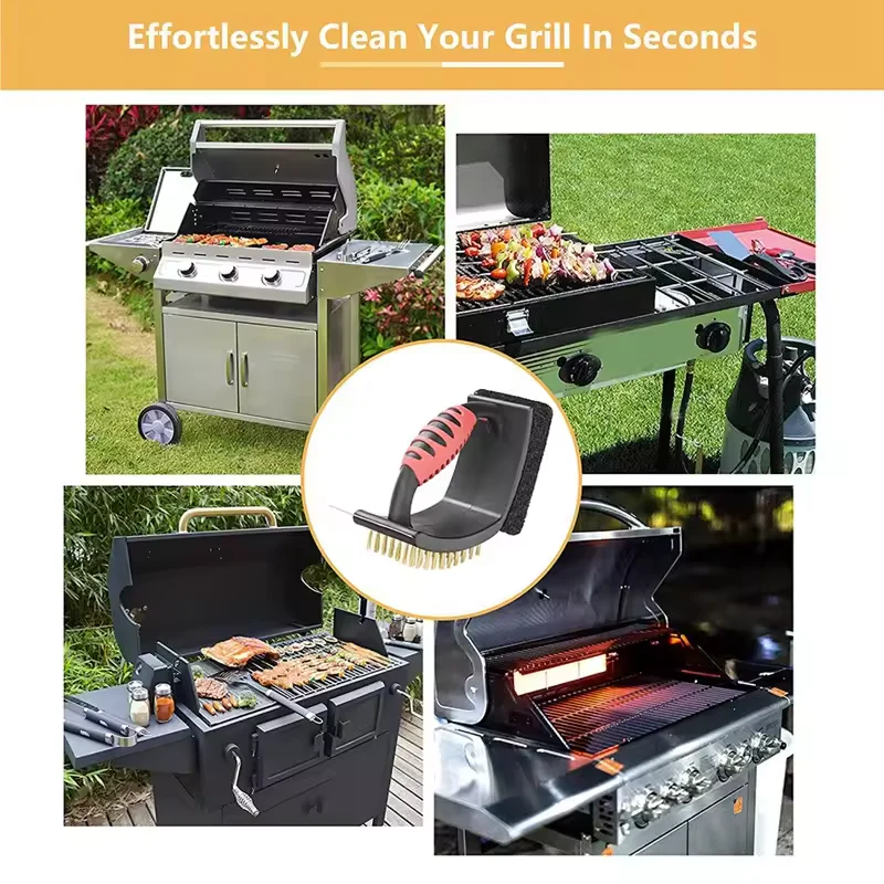 3 in 1 Grill Brush with Brass Bristles and Scraper - Image 5