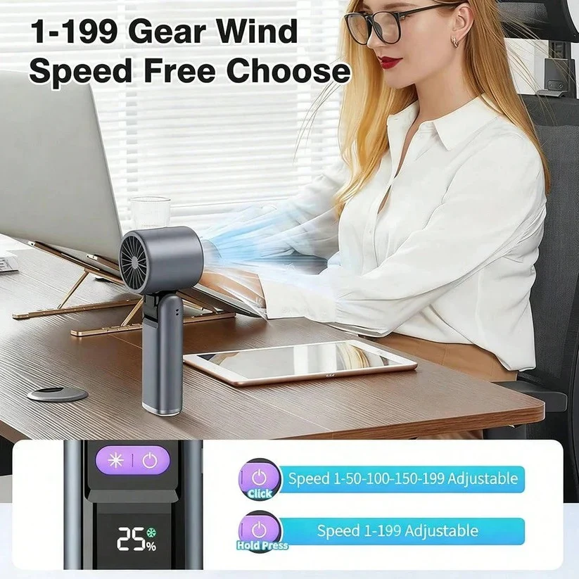 3 in 1 Rechargeable Handheld Fan with Built-In Flashlight and LED Battery Display - Image 10