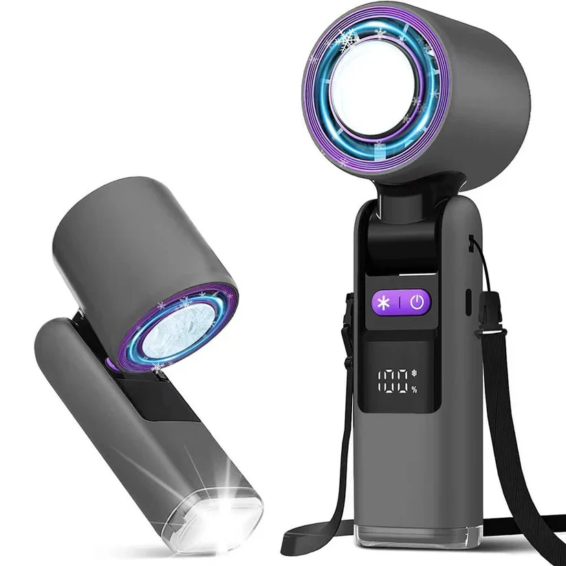 3 in 1 Rechargeable Handheld Fan with Built-In Flashlight and LED Battery Display - Image 4