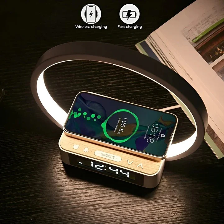 3 in 1 Bedside Table Lamp with Wireless Charging and Digital Alarm Clock - Image 2