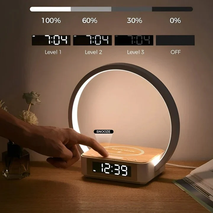 3 in 1 Bedside Table Lamp with Wireless Charging and Digital Alarm Clock - Image 3