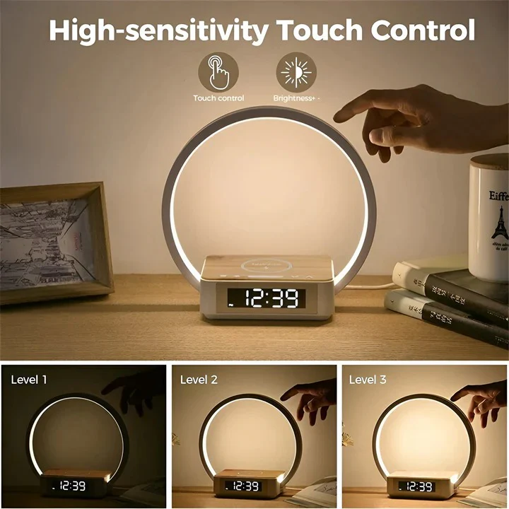3 in 1 Bedside Table Lamp with Wireless Charging and Digital Alarm Clock - Image 4