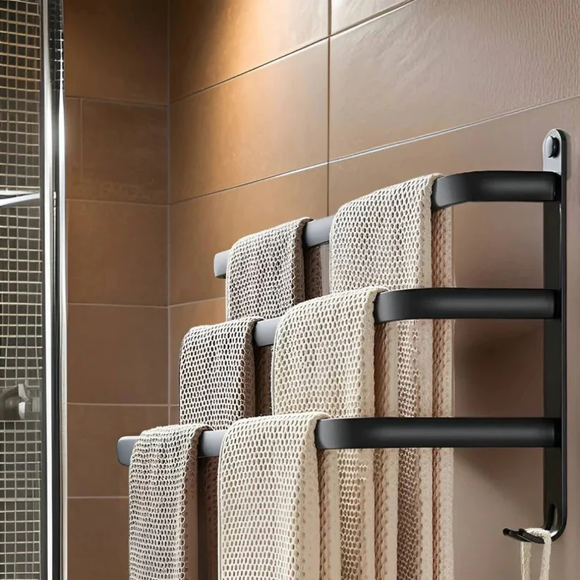 Layered Aluminum Wall Mounted Towel Rack for Bathroom Storage - Image 5