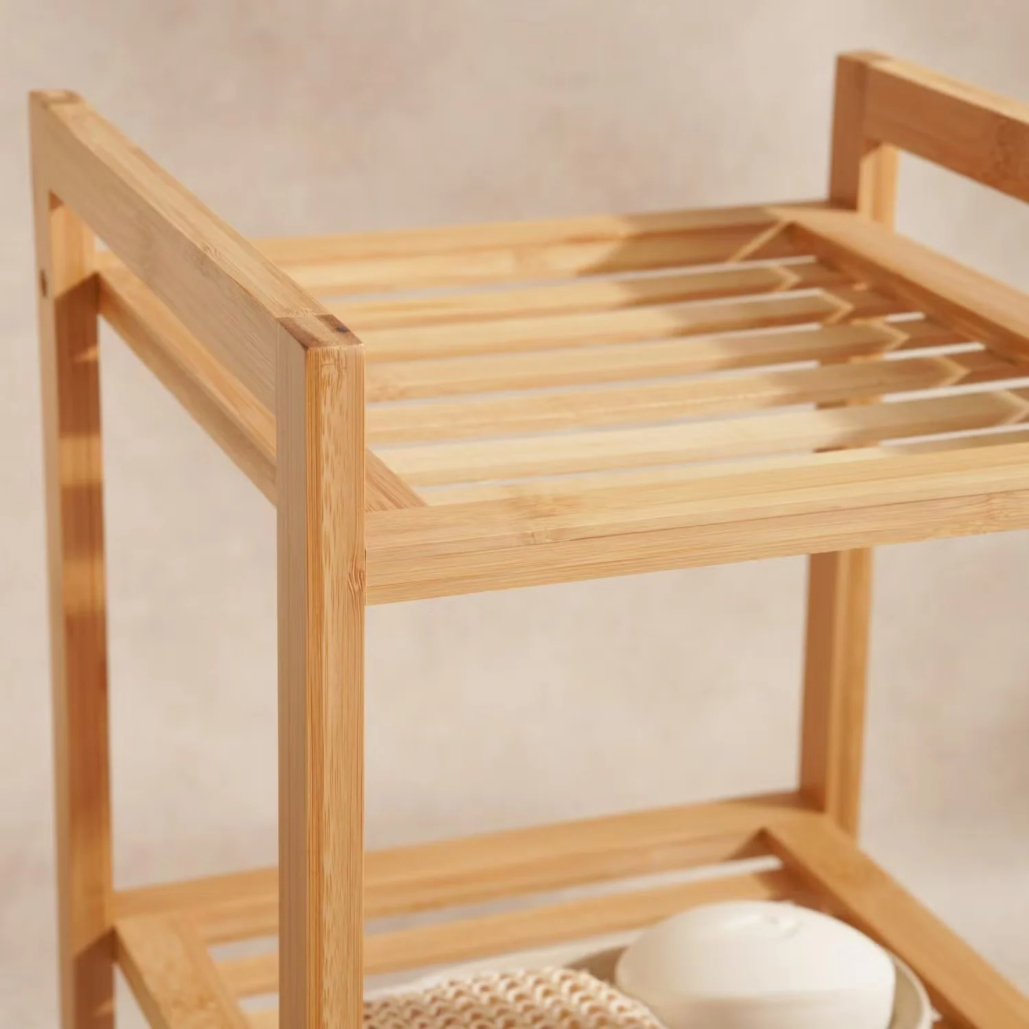 3-Tier Bamboo Bath Rack, 30x30x57cm, Natural Finish - Image 4