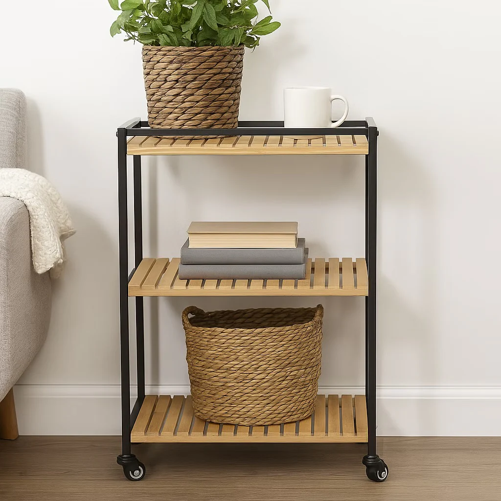 3-Tier Multipurpose Bamboo Trolley, 47x33x77cm, Natural Finish - Image 5