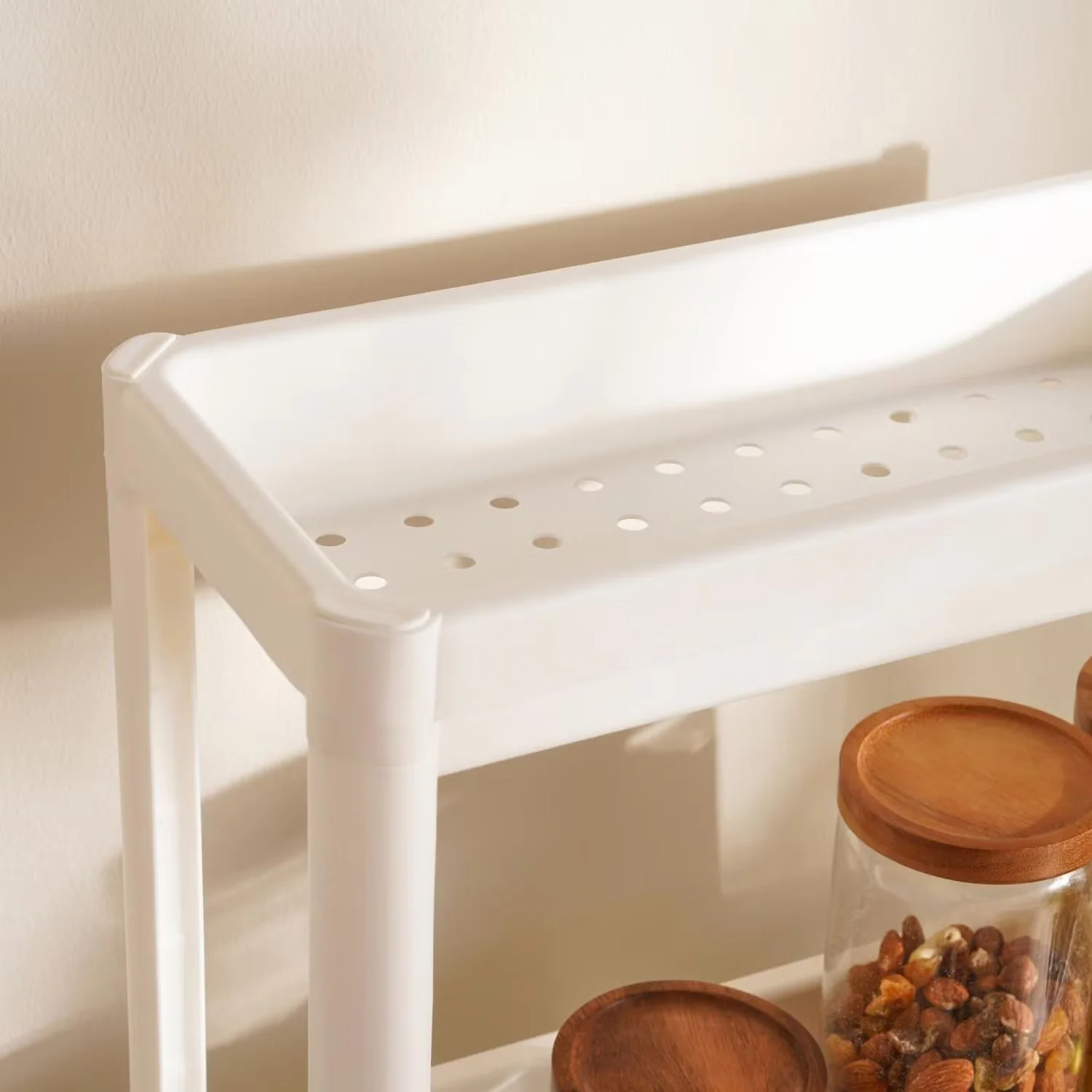 3-Tier Narrow Kitchen Storage Rack with Wheels, White - Image 3