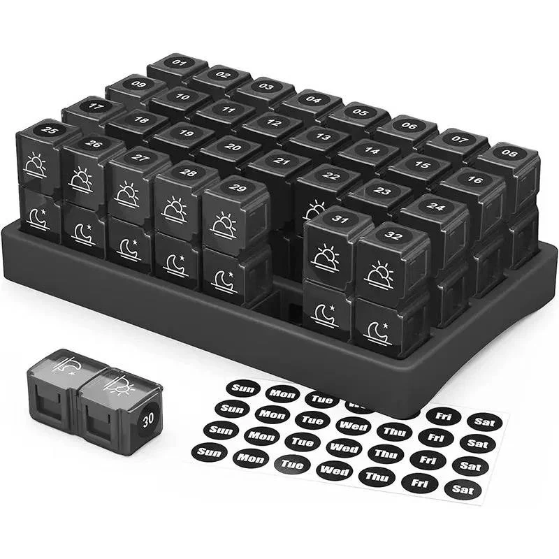 31 Day AM/PM Pill Organizer with Large Storage Case and Label Stickers for Daily Medication - Image 2