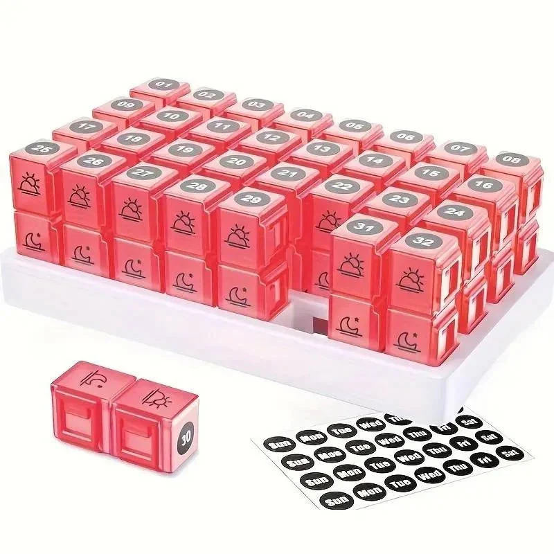 31 Day AM/PM Pill Organizer with Large Storage Case and Label Stickers for Daily Medication - Image 3