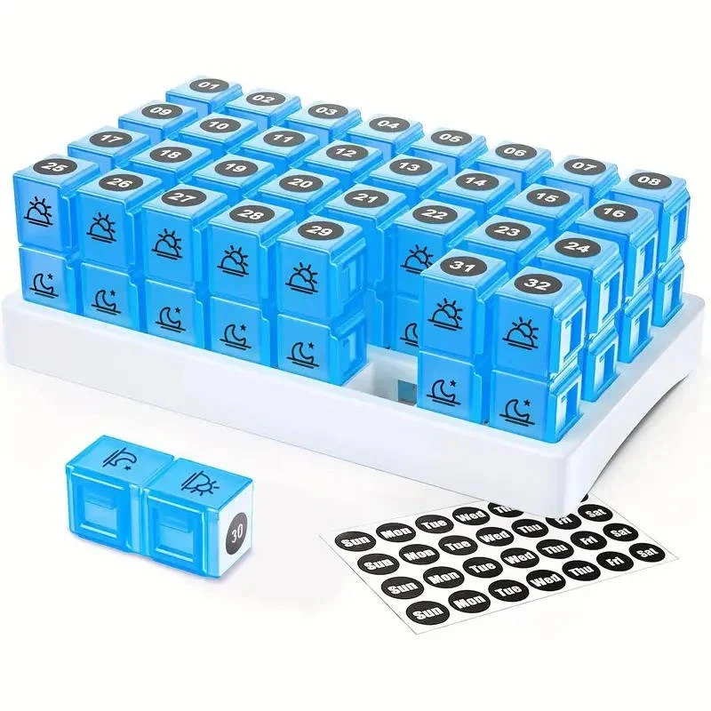 31 Day AM/PM Pill Organizer with Large Storage Case and Label Stickers for Daily Medication - Image 4