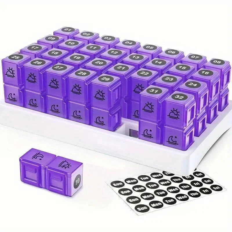 31 Day AM/PM Pill Organizer with Large Storage Case and Label Stickers for Daily Medication - Image 5