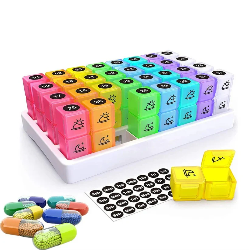 31 Day AM/PM Pill Organizer with Large Storage Case and Label Stickers for Daily Medication - Image 6