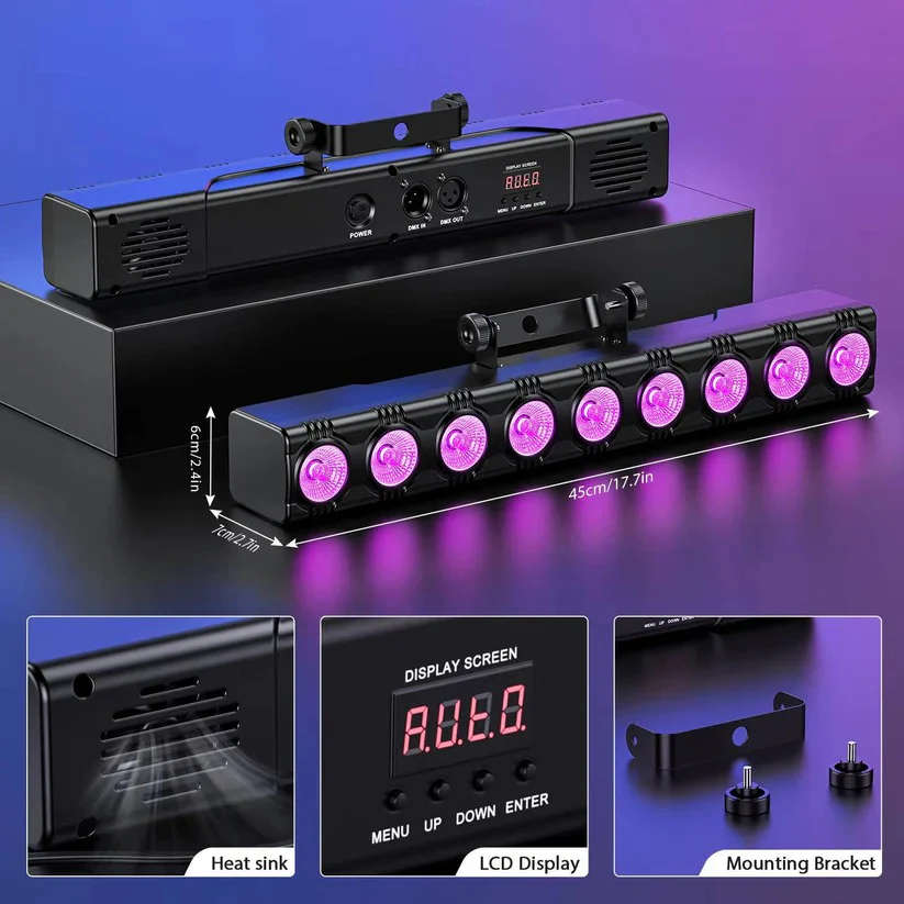 36W RGBW LED Wash Light Bar, DMX DJ Stage Uplight with Remote for Parties - Image 5