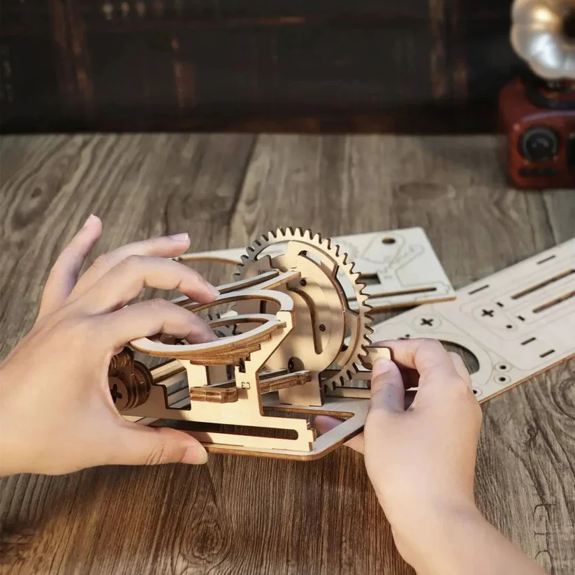 3D DIY Mechanical Marble Track Building Kit in Wood for Adults - Image 5