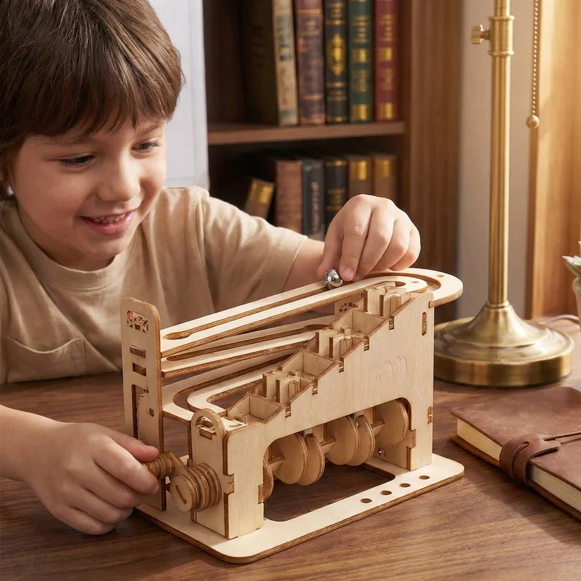 3D DIY Mechanical Marble Track Building Kit in Wood for Adults - Image 8