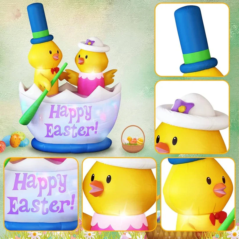 Easter Inflatable Yard Decor with 2 Chicks Boat and LED Lights, 6 Ft - Image 3