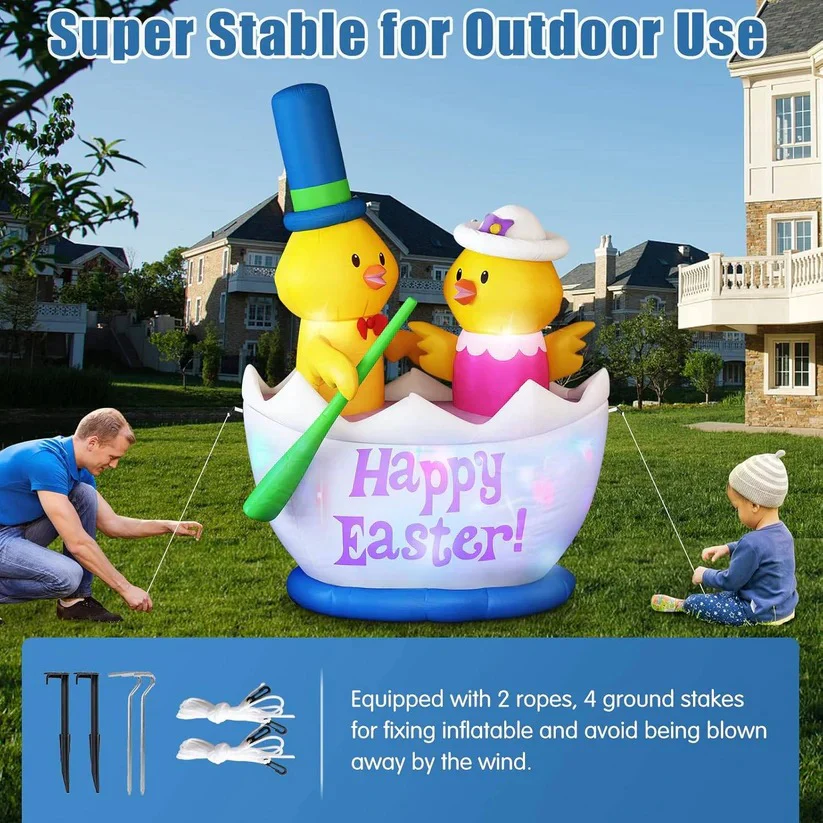 Easter Inflatable Yard Decor with 2 Chicks Boat and LED Lights, 6 Ft - Image 5