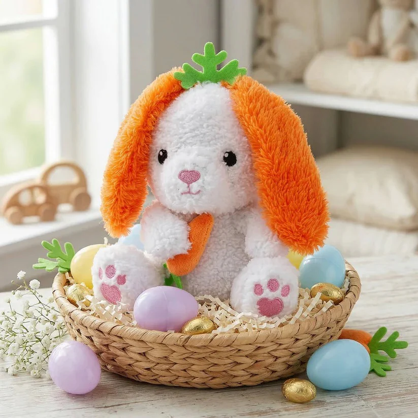 Soft Stuffed Easter Bunny Plush with Carrot Ear Design for Kids Basket Gifts, 6 Pack - Image 4