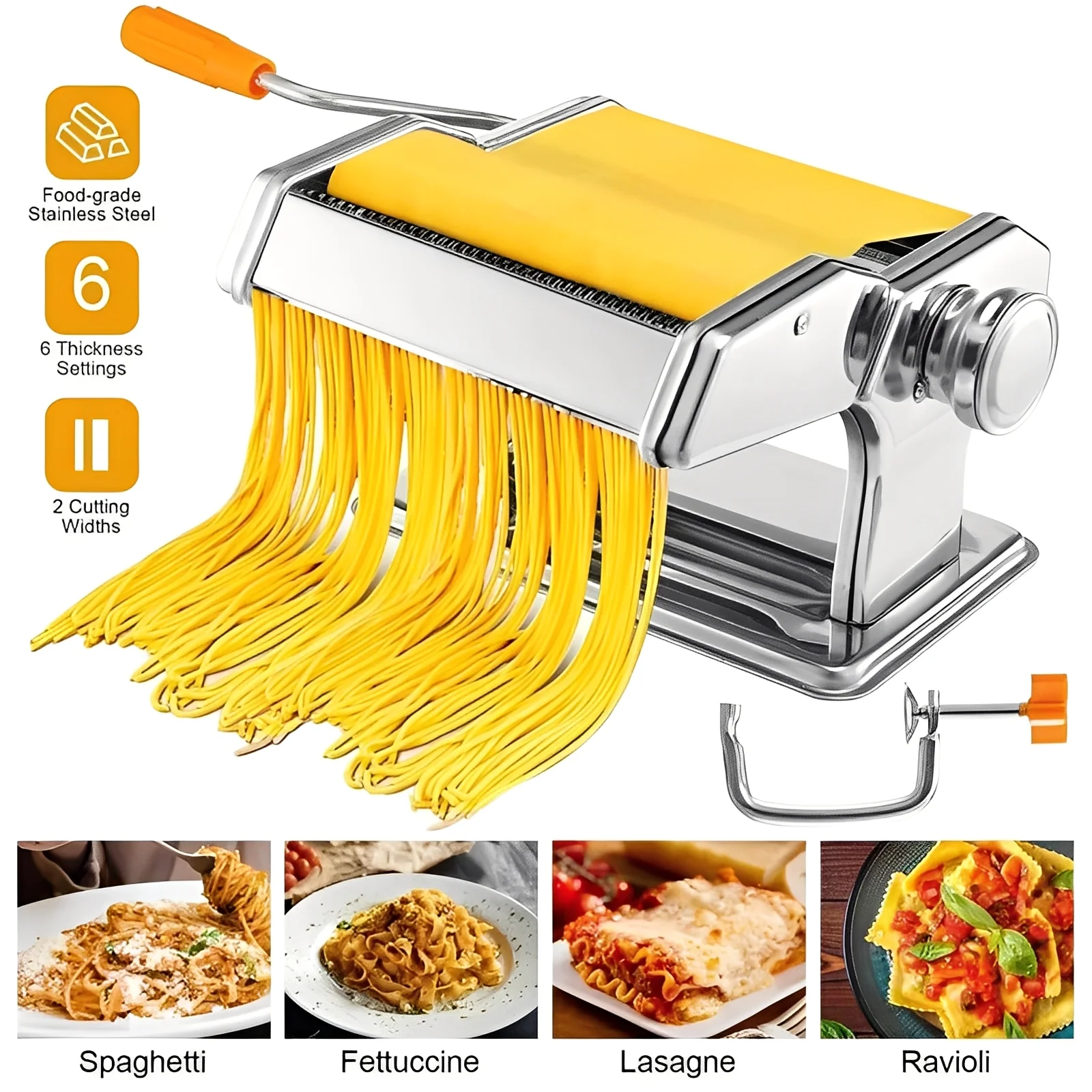 Stainless Steel Pasta Maker with Adjustable Thickness Settings - Image 4