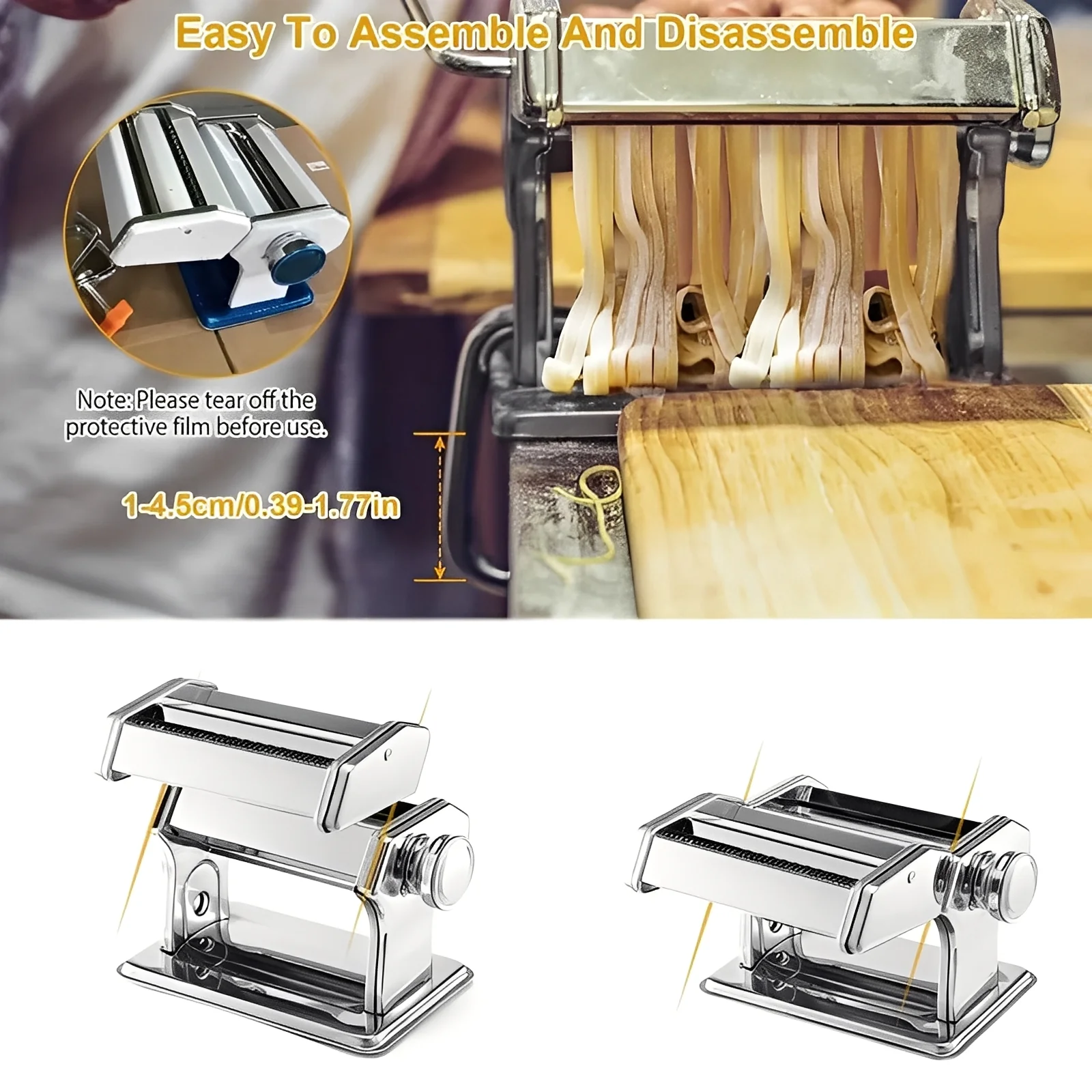 Stainless Steel Pasta Maker with Adjustable Thickness Settings - Image 7