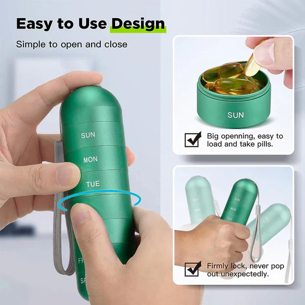 Aluminum Pill Organizer – 7 Days Travel Pill Case with Compartments - Image 11