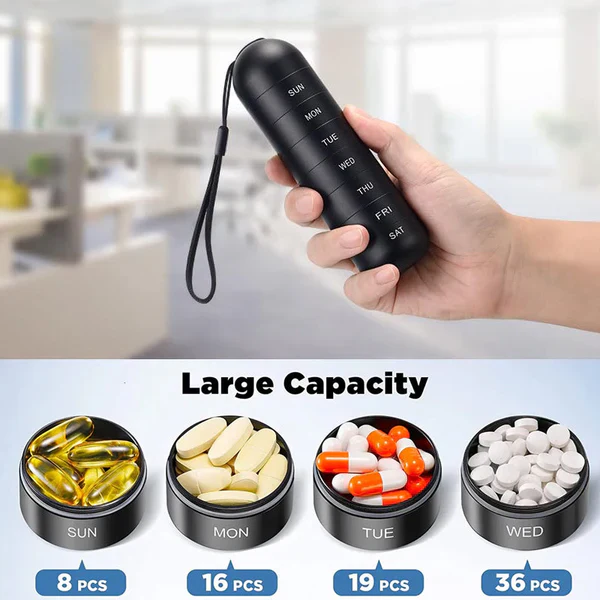 Aluminum Pill Organizer – 7 Days Travel Pill Case with Compartments - Image 12