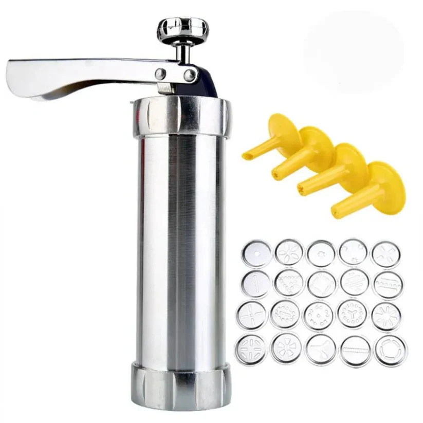 Aluminum Cookie Press Set with 20 Disc Shapes and 4 Piping Nozzles - Image 2