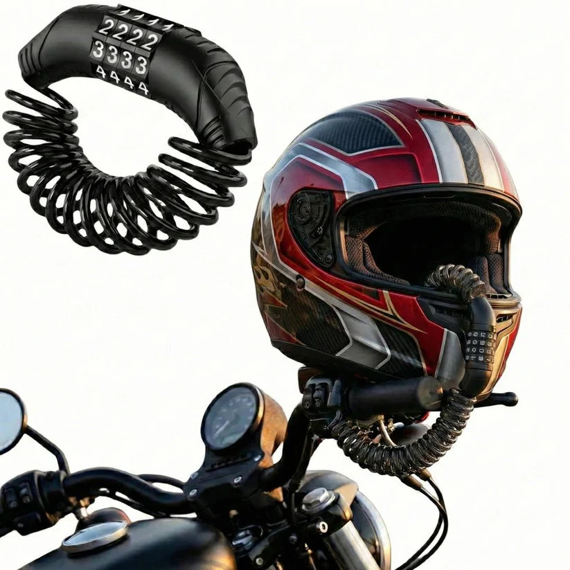 Motorcycle Helmet Cable Lock with 59 Inch Steel Cable and Resettable Combination - Image 2