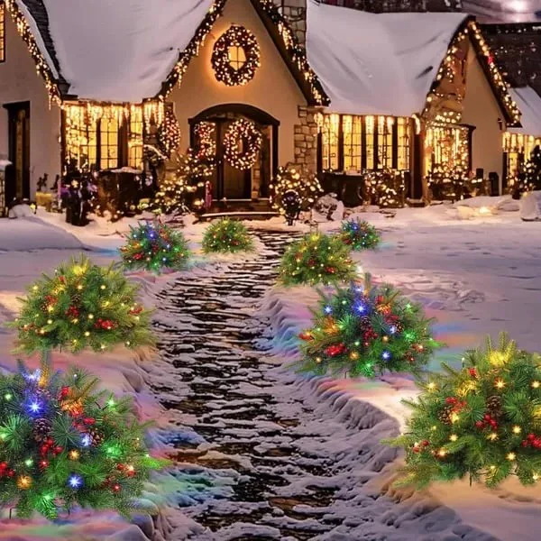 Pre-Lit LED Evergreen Urn Filler – Festive Holiday Decoration - Image 3