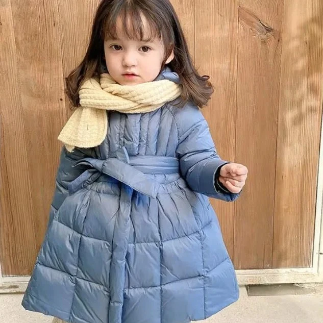 Toddler Girls Hooded Winter Puffer Coat with Belt - Image 2