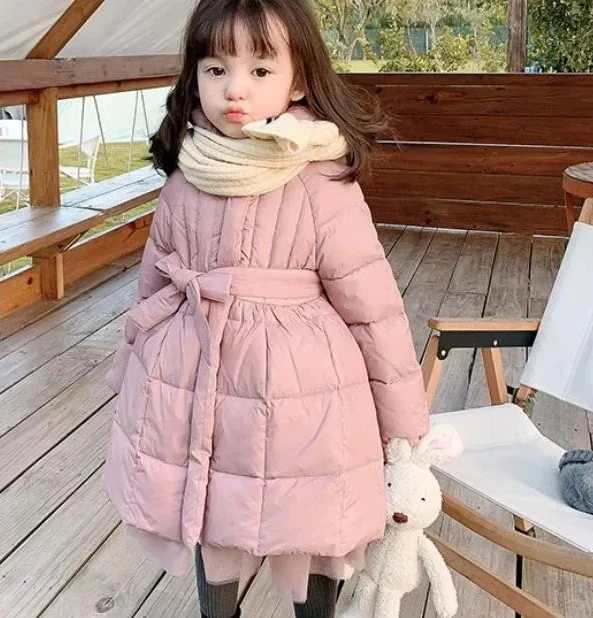 Toddler Girls Hooded Winter Puffer Coat with Belt - Image 3