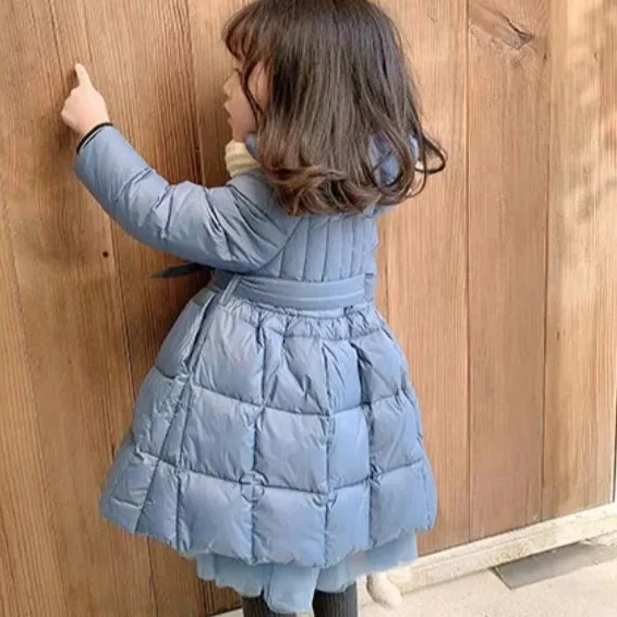 Toddler Girls Hooded Winter Puffer Coat with Belt - Image 4