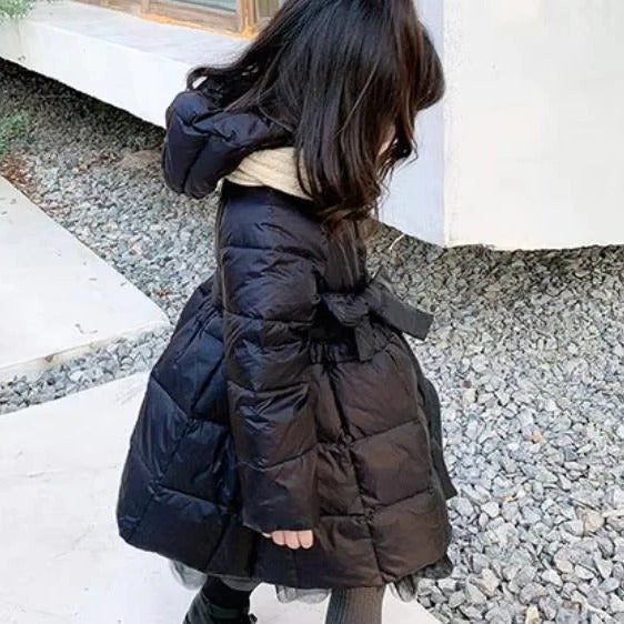 Toddler Girls Hooded Winter Puffer Coat with Belt - Image 5