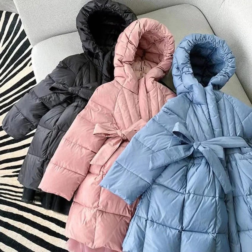 Toddler Girls Hooded Winter Puffer Coat with Belt - Image 6