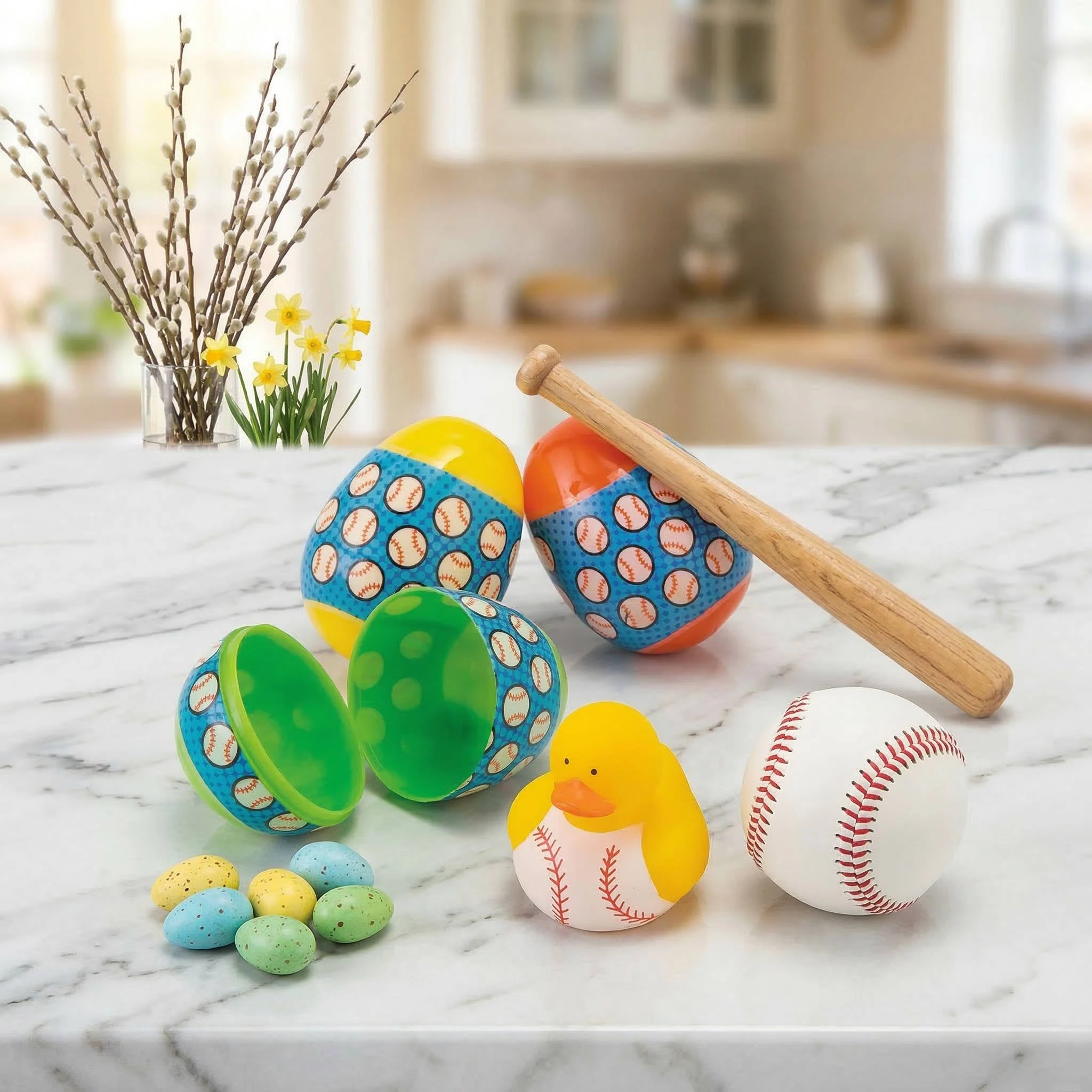 Baseball Duck Easter Eggs with Vinyl Toy Surprises and Snap Closure, 12 Pack - Image 3
