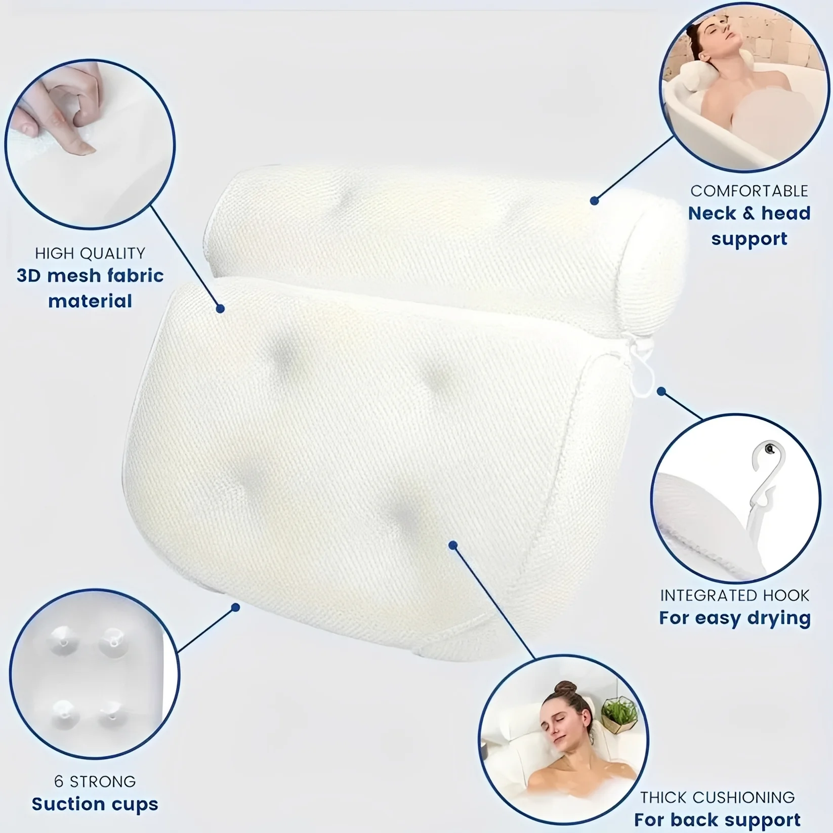 Bathtub Pillow with Suction Cup Base for Neck and Back Support - Image 6