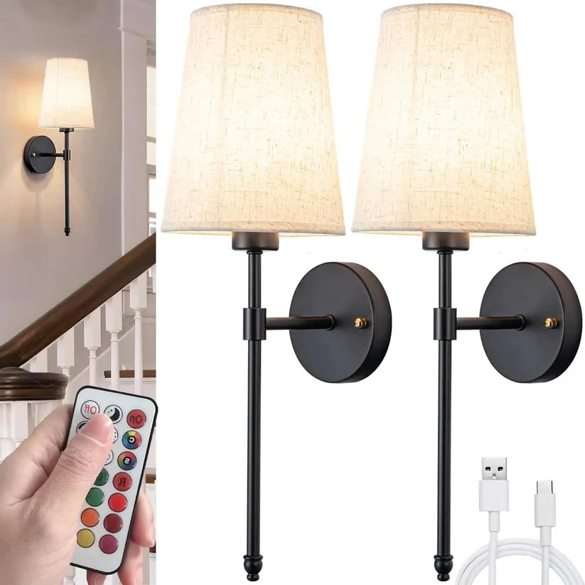 Battery Powered Wall Sconce with Cordless Mounting Design, Set of 2 - Image 4
