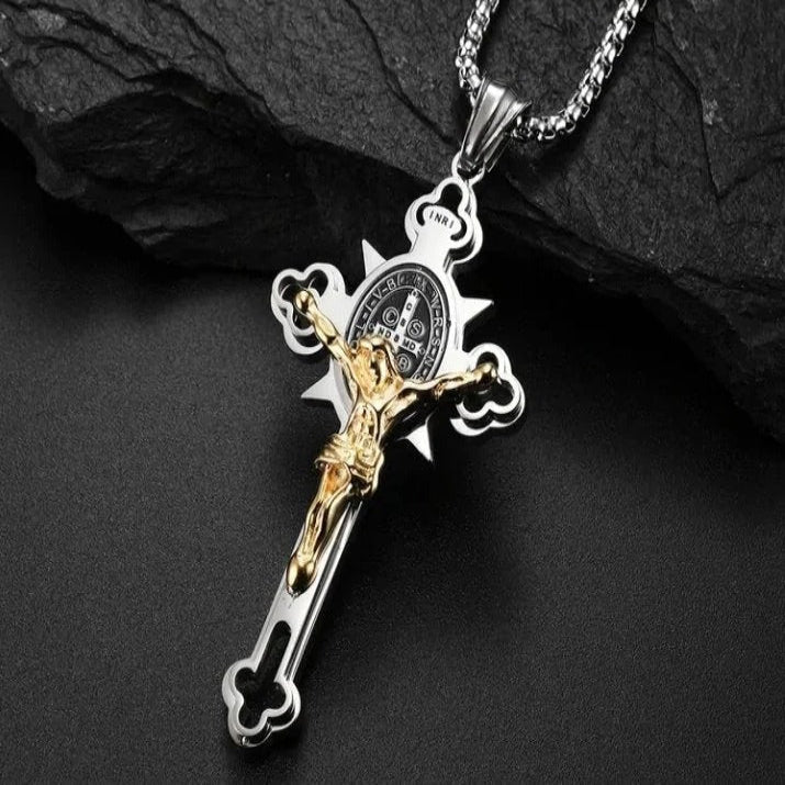 Celtic Cross Pendant Necklace, Double Sided Engraved Medal with Metal Chain - Image 2