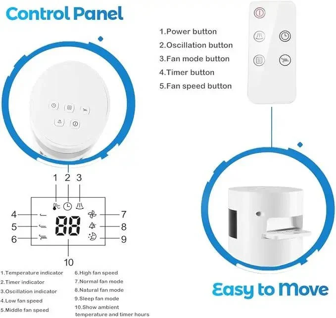 Bladeless Standing Air Cooler with Low Noise Operation and 3 Speed Modes for Indoor Use - Image 6