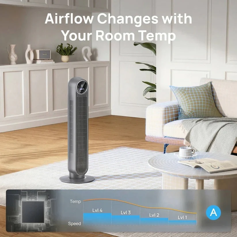 Bladeless Tower Fan Air Cooler with 8 Speed Settings and 4 Modes, for Home and Office - Image 4