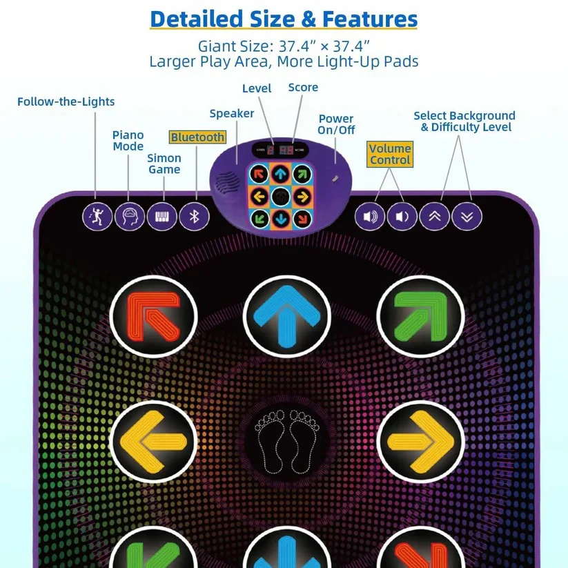 Bluetooth Dance Mat with Light Up Electronic Music Game Pad for Kids - Image 4