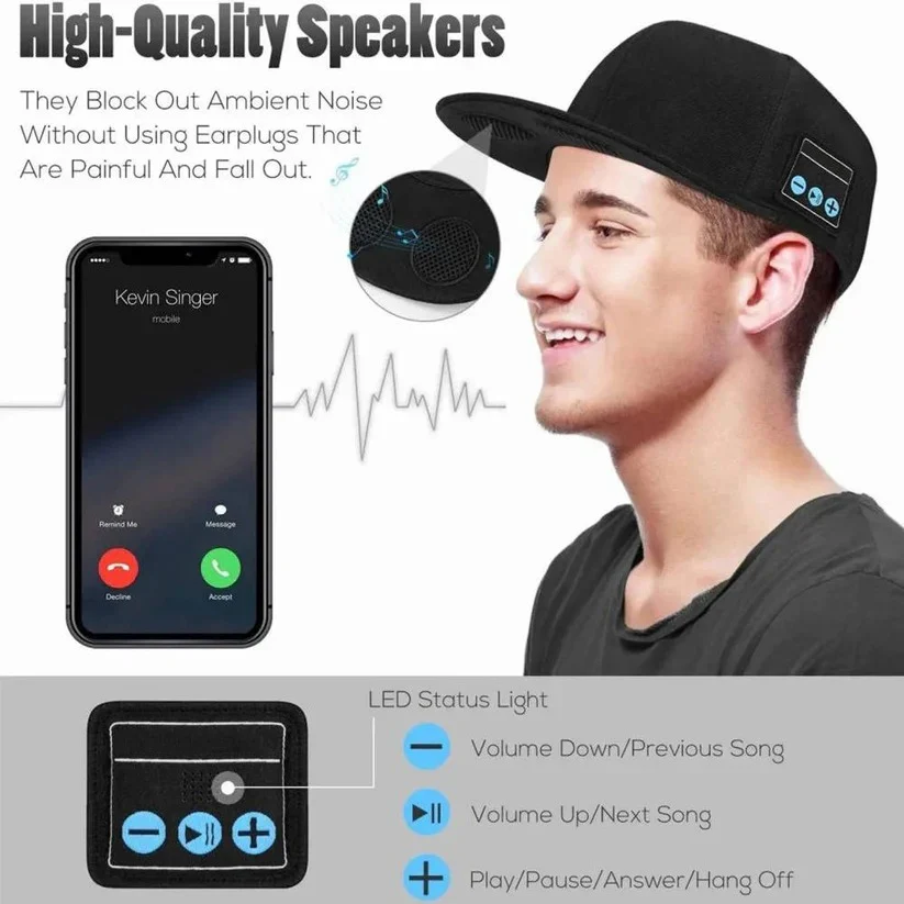 Bluetooth Speaker Baseball Cap with Open Ear Audio and Mic - Image 9