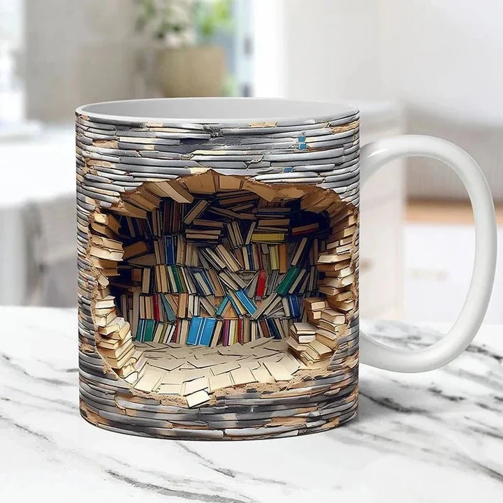 3D Bookshelf Design Ceramic Mug - Image 3