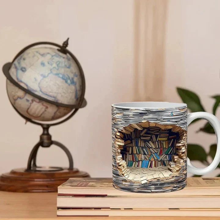 3D Bookshelf Design Ceramic Mug - Image 4