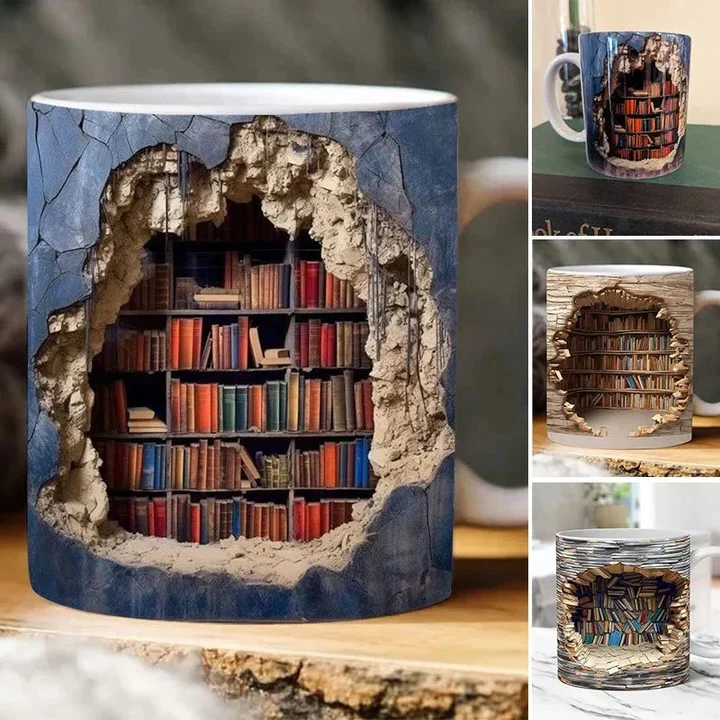 3D Bookshelf Design Ceramic Mug - Image 5