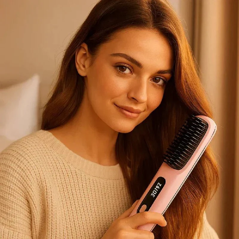 Ceramic Electric Hair Straightening Brush with Anti-Frizz Technology for Fast Gentle Styling - Image 3