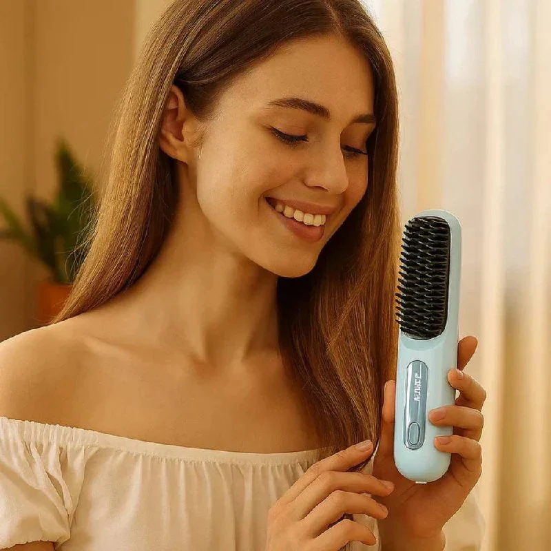 Ceramic Electric Hair Straightening Brush with Anti-Frizz Technology for Fast Gentle Styling - Image 4